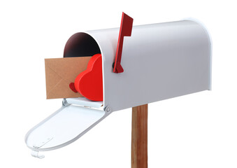Mailbox with letter and gift on white background. Valentine's Day celebration