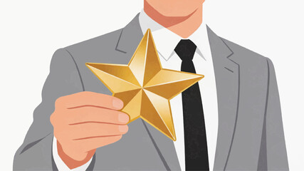 Businessman holding a golden star symbol