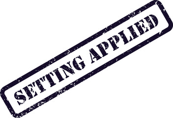 This image features a dark blue distressed rubber stamp impression with the important message SETTING APPLIED on a plain white surface