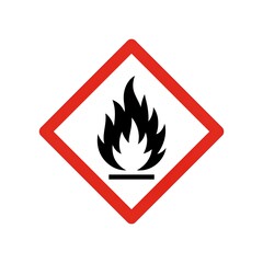 Flammable hazard warning sign with flame symbol