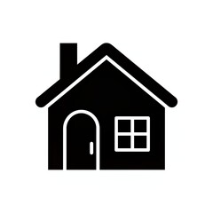 Simple black house icon with white outline and chimney