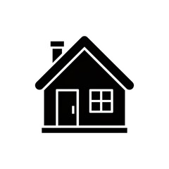 Simple black house icon with chimney and window