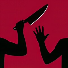 Dramatic silhouette of aggressive hand holding knife menacingly