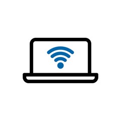 Laptop with WiFi signal on screen, symbolizing internet connection