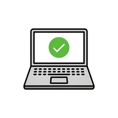 Laptop with green checkmark on screen for approval and confirmation
