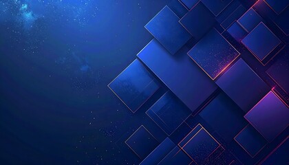 Dynamic digital abstraction of overlapping blue and purple geometric squares with glowing accents
