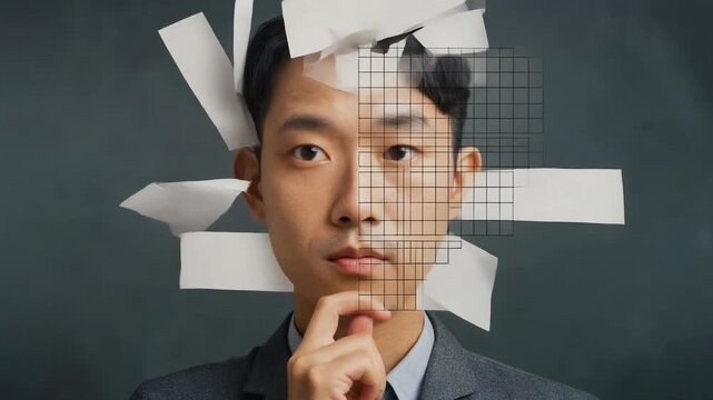 ミニマルな紙片で構成された顔が紡ぐ静かな創造性のストップモーションアニメーション
