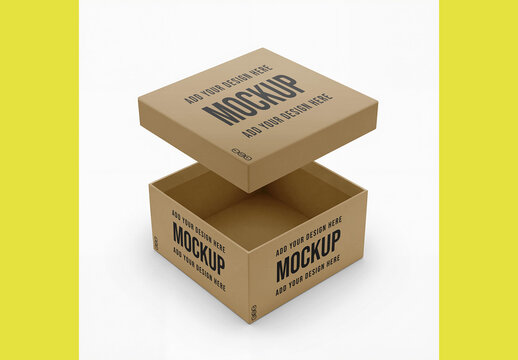Open Square Box Mockup Floating Lid View