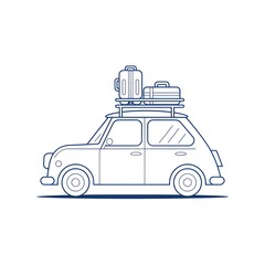 Vintage car packed for road trip with luggage on roof rack