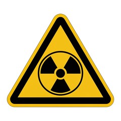 Radiation warning sign with black and yellow triangle