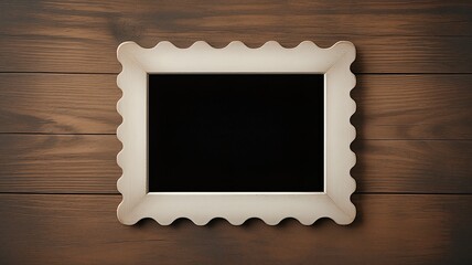 Vintage white picture frame on rustic wooden background