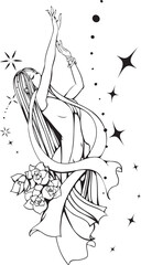 おしゃれなアマテラスオオミカミの線画イラスト
