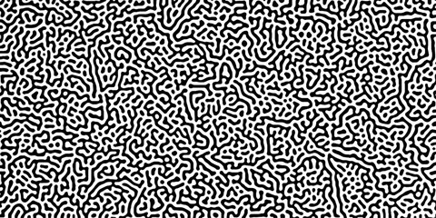 Fototapeta premium Turing reaction diffusion monochrome seamless pattern with chaotic motion . Natural seamless line pattern. Reaction-diffusion or truing pattern formation. abstract truing organic 