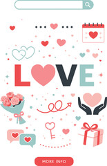 Valentine's Day Web Banner with Love Typography and Romantic Icons