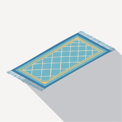 Isometric illustration of a blue rug with detailed geometric design and shadow