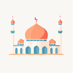Illustrated mosque with domes and minarets against a white backdrop design