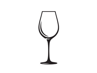  Elegant Wine Glass Icon in silhouette white background.
