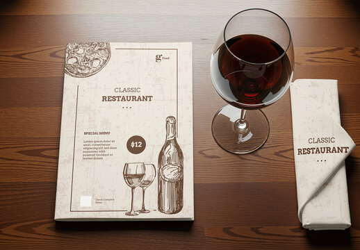 Restaurant Menu On Wooden Table Mockup