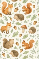 Fototapeta premium Woodland Animals Pattern