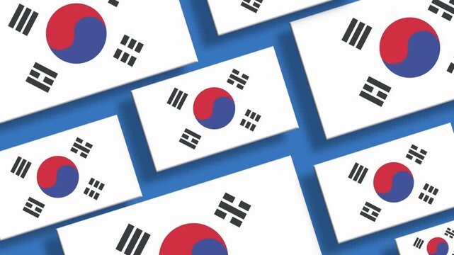 South Korea flags flowing on blue background video animation