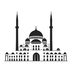 Fototapeta premium Islamic mosque architecture with domes and minarets illustration.