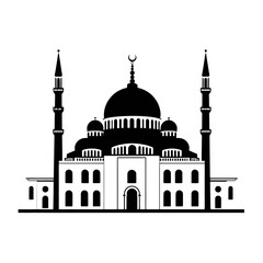 Obraz premium Islamic Mosque Silhouette with Domes and Minarets Illustration.