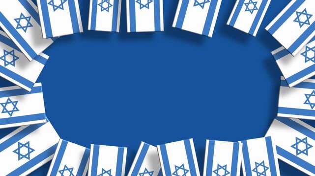 Israel flag frame animation with blue background and white border