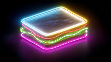 Vibrant neon lights on sleek modern device in dark room