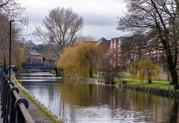 View down the River Wensum in the city of Norwich. Captured on a cold winter day