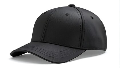 Fototapeta premium A black baseball cap on a white background, angled right
