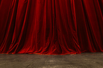 Closed Red Velvet Theater Curtain on Stage