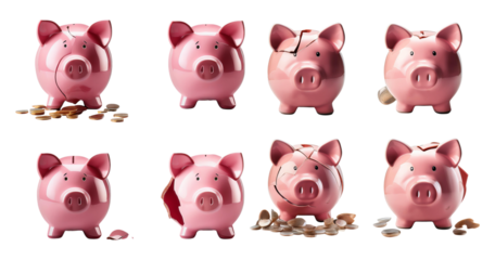Collection of Piggy Banks Showing Savings and Financial Concepts, Bundle Set Collection, Isolated on Transparent Background