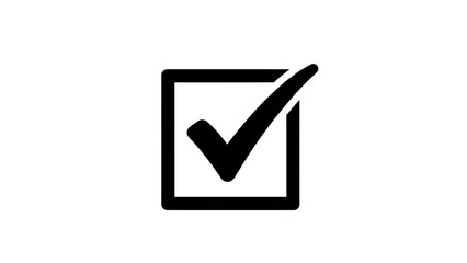 A black checkmark icon in a square box on a white background