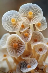 Obraz premium Delicate mushroom growth forest floor nature photography close-up understated beauty of fungi