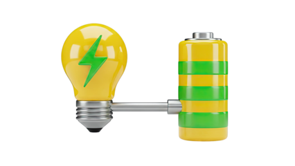 Lightbulb with Green Lightning Bolt Connected to Striped Battery