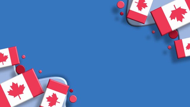 Canada flag border on blue background with circular design elements
