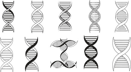 DNA double helix structures in various styles and patterns
