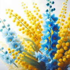 Blue, white, and yellow flowers