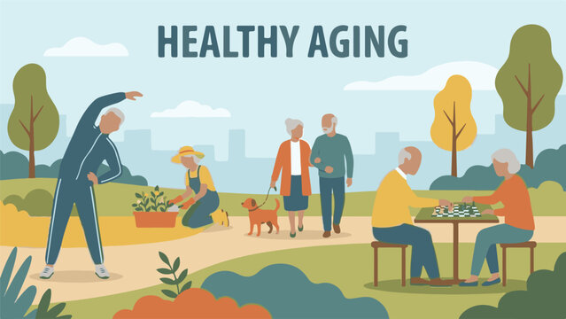 Healthy aging concept with active seniors enjoying various outdoor activities