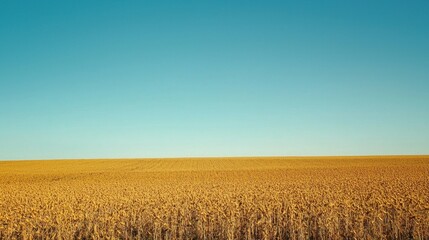 A vast, golden wheat field under a clear blue sky.