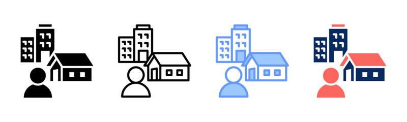Suburban Area icon set multiple style collection
