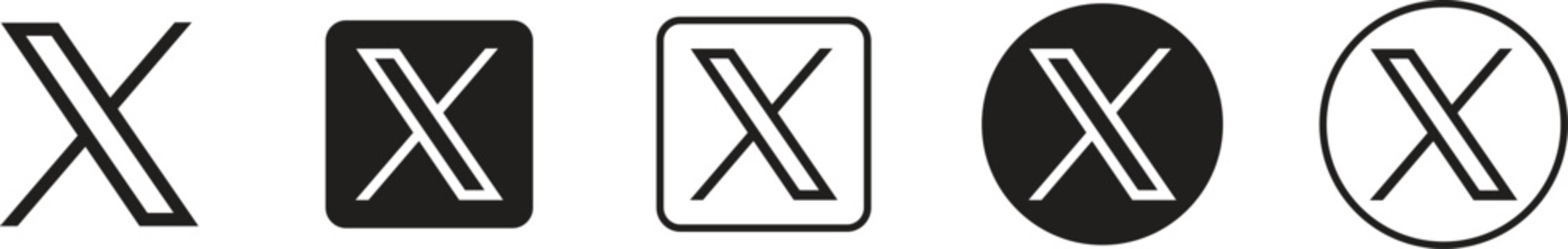 X Twitter Logo Icon Vector Set in Minimalist Black and White for Social Media Branding