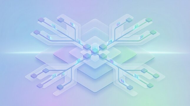 Abstract geometric digital network connection concept with glowing light beams - Powered by Adobe