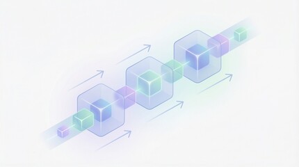 Abstract digital blockchain concept with interconnected cubes flowing in a sequence