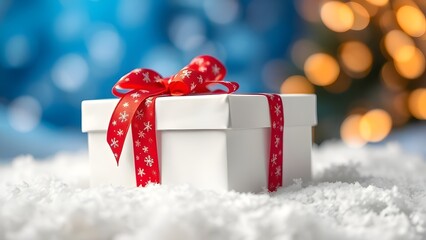 Stacked gift boxes in snow