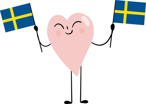 illustration of Sweden flag with heart cartoon character