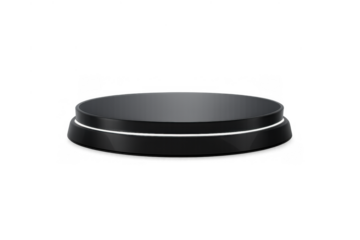 Black circular product podium displaying items, empty stage platform for award winners, 3d render isolated, transparent background