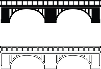 Bridge icons set collection with arch suspension truss viaduct structures in flat and line style, transportation infrastructure outline illustration group for city map UI design
