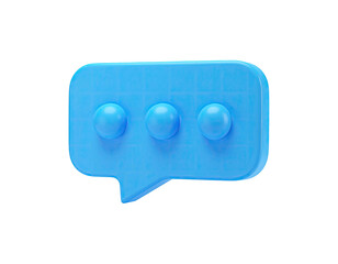 A 3D rendered blue chat bubble with three dots, isolated on a black background