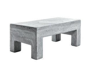 A concrete rectangular bench with thick legs, positioned on a black background